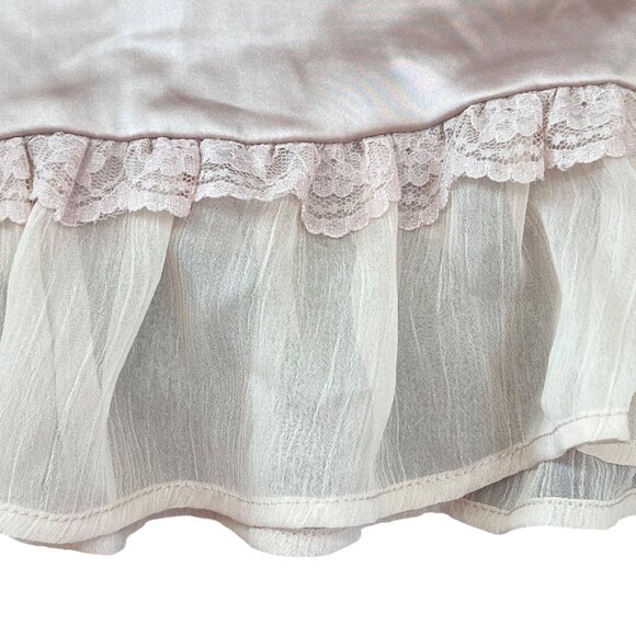 Nude Satin Slip Dress Chemise Slip Lace Trim Ruffled Babydoll Belle Poque Large - Picture 9 of 9